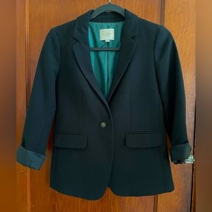 LOFT Women’s Blazer; Black with Green Lining; size 0P